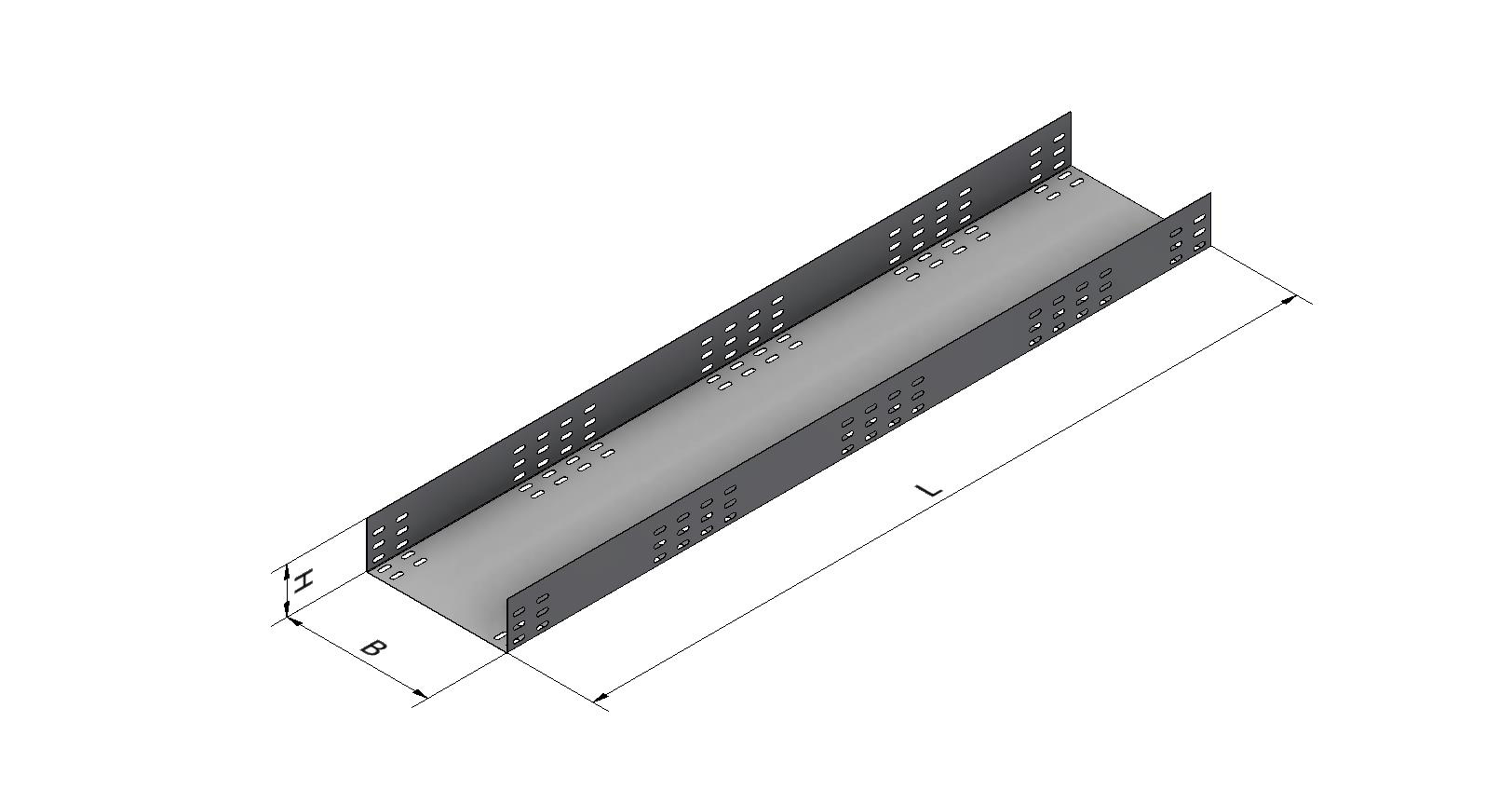 Лоток прямой перфорированный ЛМ 500х100х2000, толщ. 1,5 мм, цинк